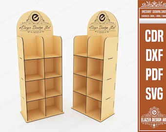 Laser Cut Display Stand Svg Files, 4 Shelf 8 Slots Display Stand