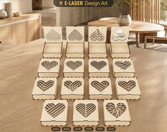 15 Different Decorative Heart Patterned Laser Cut Gift Box With Lid Svg Files, Jewelry Box Files, Vector Files For Laser Cutting