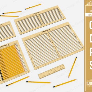Bleistift Gravieren Jig Set & Lineal Laser Cut SVG-Dateien, 5 Stück Bleistift gravieren Dateien, Vektordateien für das Laserschneiden
