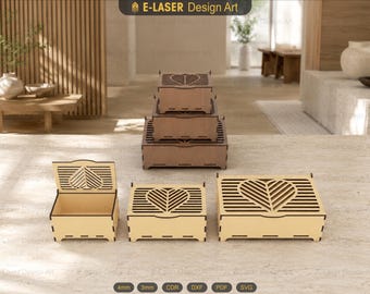 3 Different Size Decorative Storage Box Laser Cut Svg Files, Laser Cut Gift Box, Jewelry Box Files, Vector Files For Laser Cutting