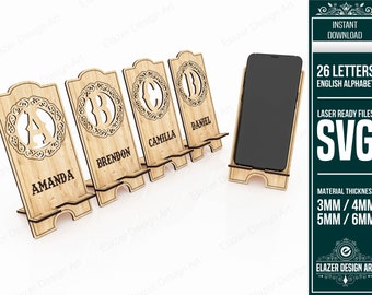 26 Letters Phone Stand Laser Cut Svg Files, Phone Holder Vector Files For Laser Cutting