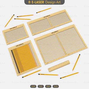 Pencil Engrave Jig Set & Ruler Laser Cut Svg Files, 5 Pcs Pencil Engrave Files, Vector Files For Laser Cutting
