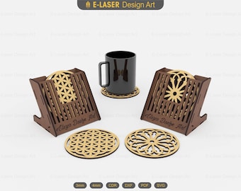 2 Decorative Pattern Boxed Coasters Laser Cut Svg Files, Vector Files For Laser Cutting