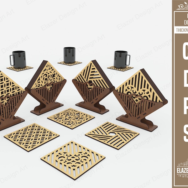 4 Decorative Pattern Boxed Coasters Laser Cut Svg Files, Vector Files For Laser Cutting