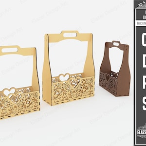 2 つの異なるサイズの装飾バスケット SVG ファイル、レーザーカットの花の箱、レーザーカットのキャンディー ボックス ファイル、レーザーカット用ベクター ファイル
