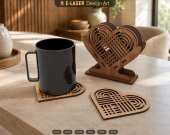 Heart Pattern Boxed Coasters Laser Cut Svg Files, Vector Files For Laser Cutting
