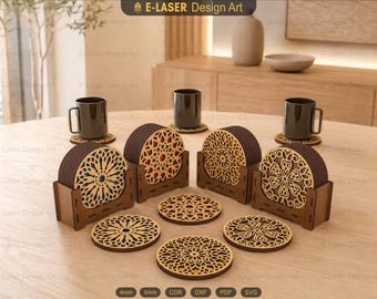 4 Decorative Pattern Boxed Coasters Laser Cut Svg Files, Vector Files For Laser Cutting