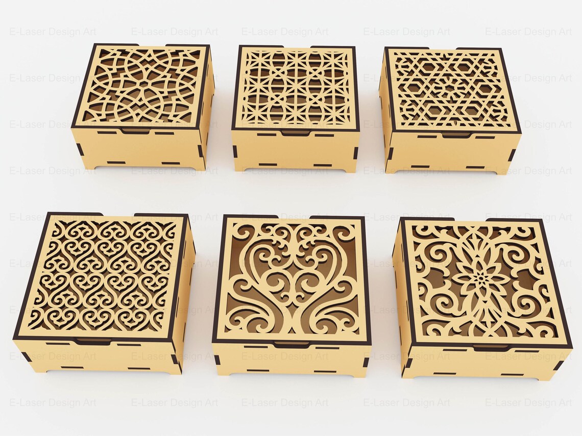 6 Different Patterned Laser Cut Decorative Box With Lid Svg Files ...