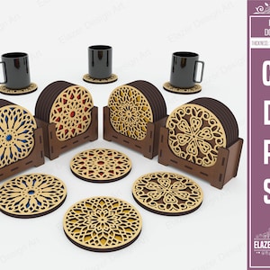 4 Decorative Pattern Boxed Coasters Laser Cut Svg Files, Vector Files For Laser Cutting