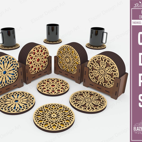 4 Decorative Pattern Boxed Coasters Laser Cut Svg Files, Vector Files For Laser Cutting