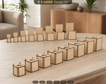 8 Different Size Box Bundle Laser Cut Svg Files, Vector Files For Laser Cutting