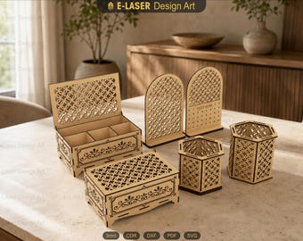 5 Pcs Laser Cut Svg Files, Earring Holder, Jewelry Box, Tealight Holder, Pencil Holder, Vector Files For Laser Cutting