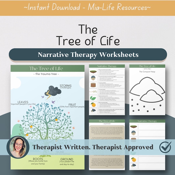 Tree of Life Narrative Therapy Pack, Worksheets for Mental Health Support, Therapy Tools, Explore Strengths Values and Experiences, Therapy