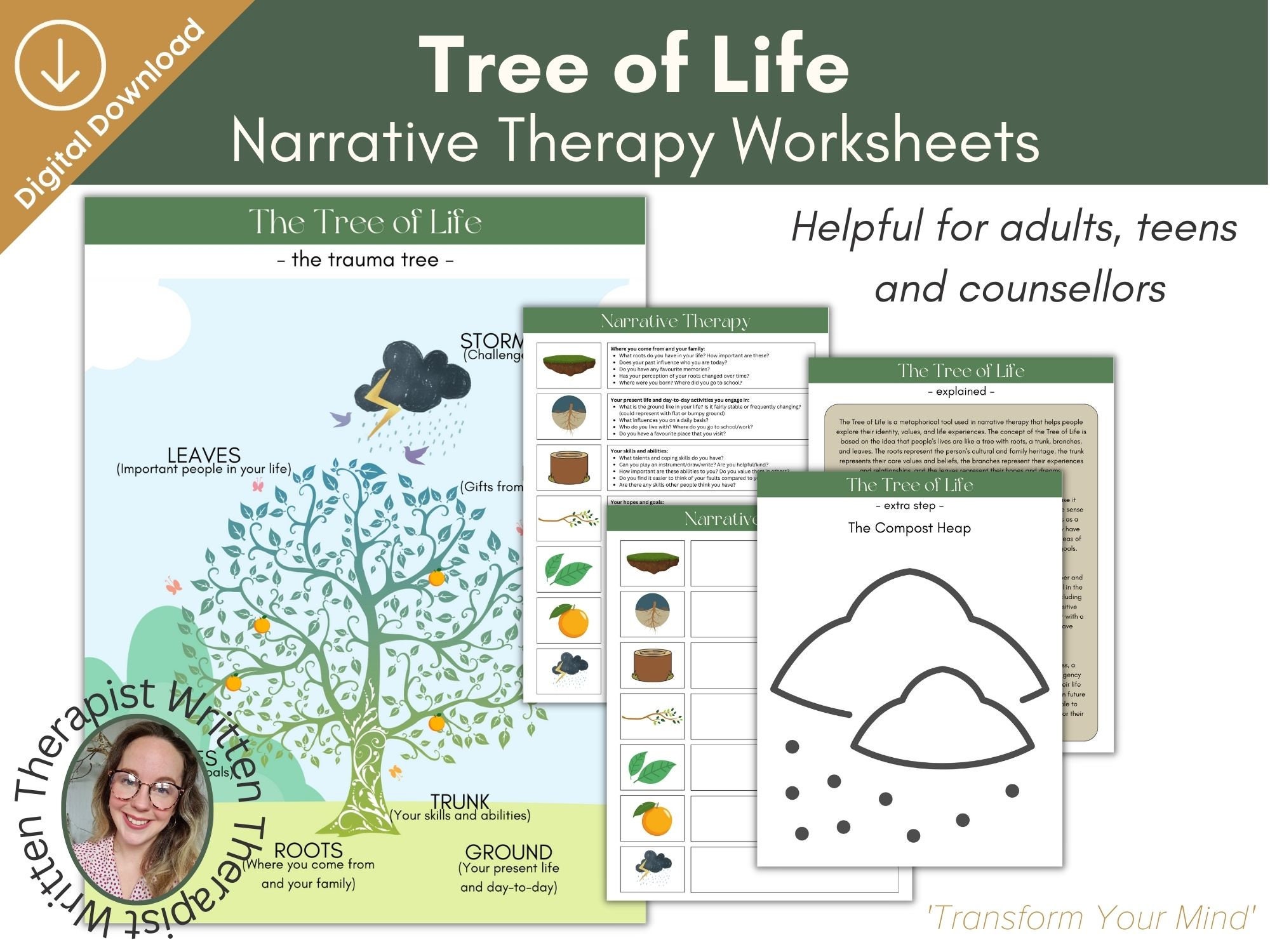 Tree of Life Narrative Therapy, Trauma Tree Worksheet, Therapy Tools, Trauma Worksheet, PTSD, CBT, Therapy Form, Counselling Worksheets