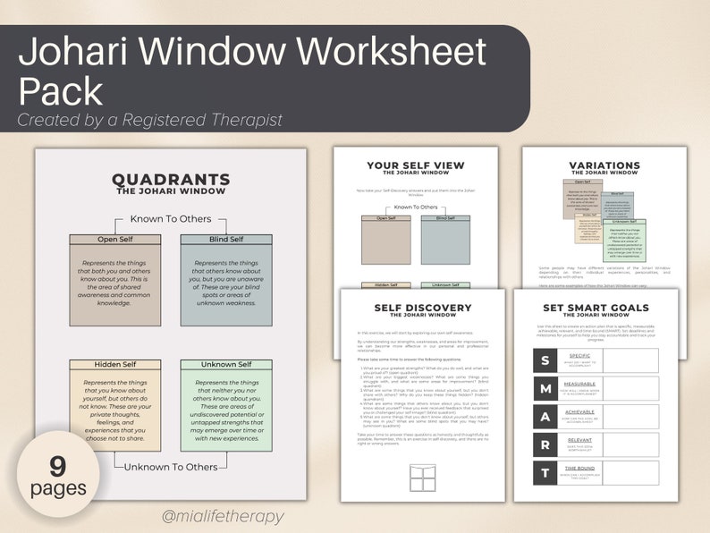 Johari Window Worksheet Pack, Printables for Therapists, Therapy ...