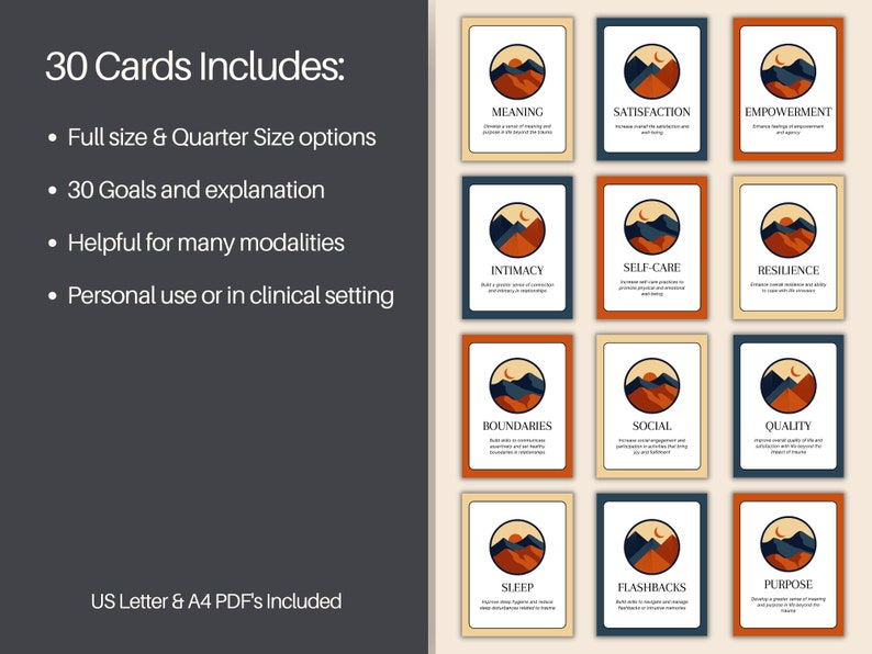 Trauma Goals for Therapy Flashcard Pack, Client Goal Setting Tools