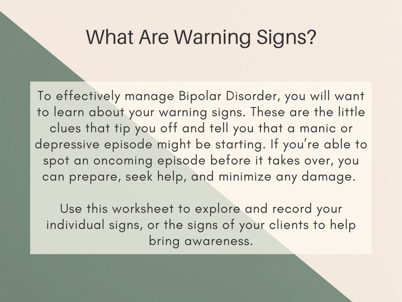 BPD Warning Signs Worksheet, Understanding Bipolar Disorder, Therapy