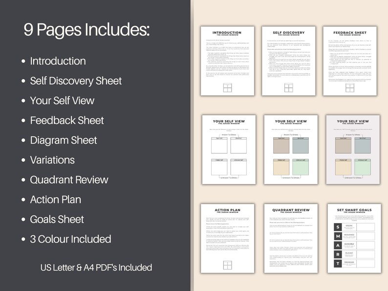 Johari Window Worksheet Pack, Printables for Therapists, Therapy ...