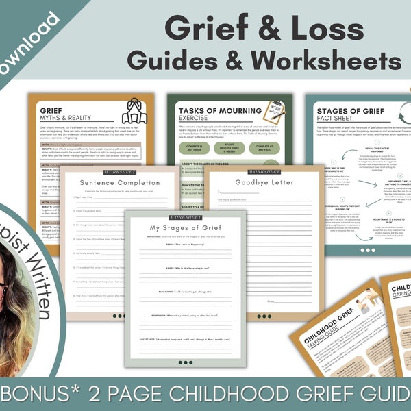 Grief and Loss Worksheets, Grief and Loss Guides, Therapy Worksheets, Psychology, Coping Skills, DBT, CBT, Anxiety, Therapy Tools, Anxiety