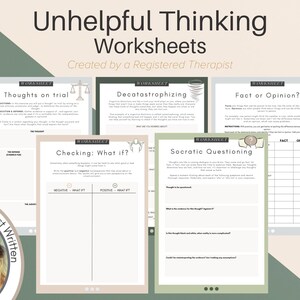 CBT-Tool für nicht hilfreiches Denken, 5-Arbeitsblatt-Paket, Ratgeber für Kognitive Verhaltenstherapie, Arbeitsblatt für negative Gedanken, Therapeutenressource, CBT