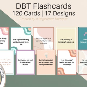 Tarjetas de afirmación imprimibles, tarjetas flash DBT, afrontamiento, 120 tarjetas, tarjetas de terapia conductual dialéctica, herramientas para terapeutas y asesoramiento