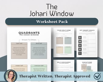 Johari Window Worksheet Pack, Printables for Therapists, Therapy Education Worksheets, Digital Tools for Therapists, Self Discovery, Health