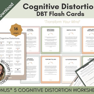 Cognitive Distortions Cards, Unhelpful Thinking Styles Worksheets, Therapy Worksheets, Psychology, Coping Skills, DBT, CBT, Anxiety, Decor