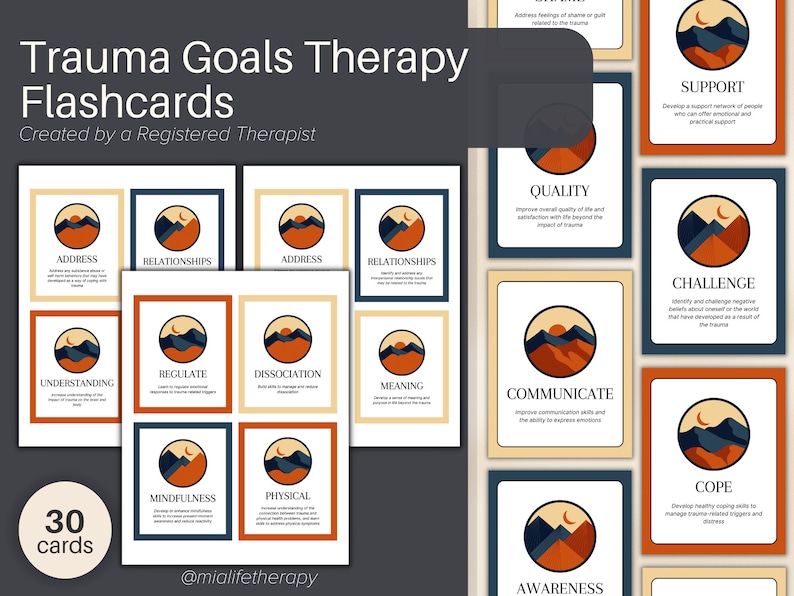 Trauma Goals for Therapy Flashcard Pack, Client Goal Setting Tools ...