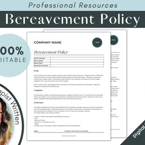 Bereavement Policy for Therapists, Private Practice Templates, Counseling Business Forms, Therapist Policy Forms, Fillable & Editable Forms,