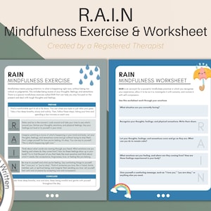 ACT Mindfulness Exercise & Worksheet, RAIN, Counsellor Resources, Printables, Psychology, Coping Skills, Anxiety, Therapy Room, Digital