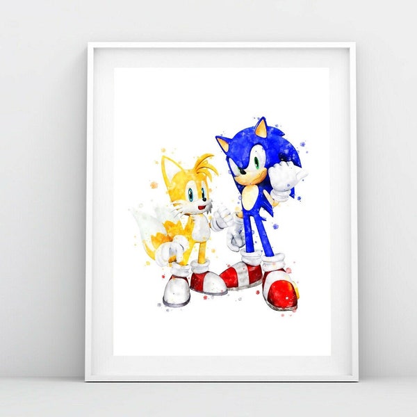 Sonic the Hedgehog Printable Sonic Watercolor Poster Nursery Wall Art Sonic Art Print Birthday Gift Kids Room Decor Digital Download