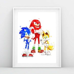 Sonic the Hedgehog Art Print Sonic Watercolor Poster Ekidne Knuckles Miles Tails Printable Sonic Wall Art Kids Room Decor Digital Download