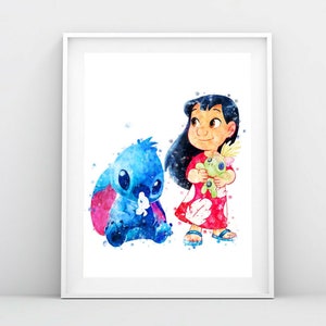 Lilo and Stitch Print Lilo Stitch Scrump Printable Art Watercolor Ohana Means Family Poster Ohana Birthday Lilo and Stitch Instant Download