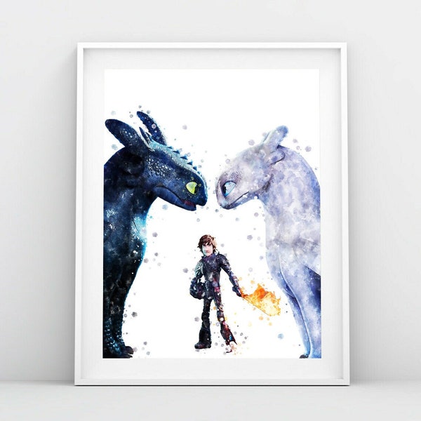 How To Train Your Dragon Print Toothless Hiccup Light Fury Watercolor Art Dragon Printable Wall Hanging Gift Nursery Decor Digital Download