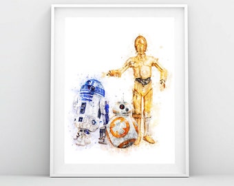 スターウォーズ C3-PO R2-D2 D-O ドロイド BB-8 水彩画 スター