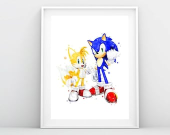 Sonic the Hedgehog Printable Sonic Watercolor Poster Nursery Wall Art Sonic Art Print Birthday Gift Kids Room Decor Digital Download