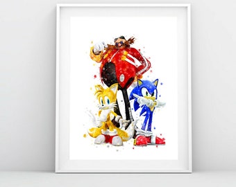 Sonic the Hedgehog Poster Sonic Watercolor Print Doctor Ivo Robotnik Printable Kids Room Decor Nursery Wall Art Gift Digital Download