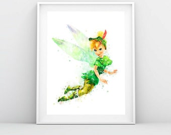 ティンカーベルとテレンスの妖精のプリント：水彩画保育園アート V523