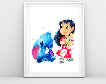 Lilo and Stitch Print Lilo Stitch Scrump Printable Art Watercolor Ohana Means Family Poster Ohana Birthday Lilo and Stitch Instant Download