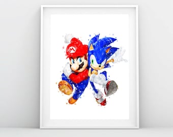 Mario and Sonic Watercolor Print Sonic the Hedgehog Poster Super Mario Printable Art Kids Room Decor Birthday Gift Wall Art Digital Download