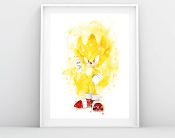 Sonic the Hedgehog Art Print Super Sonic Watercolor Printable Art Sonic Poster Nursery Decor Sonic Wall Art Birthday Gift Digital Download