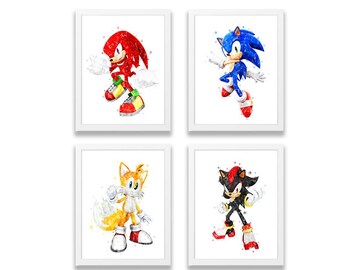 Sonic the Hedgehog Set of 4 Sonic Watercolor Poster Kids Nursery Decor Sonic Printables Birthday Gift Sonic Wall Art Digital Download