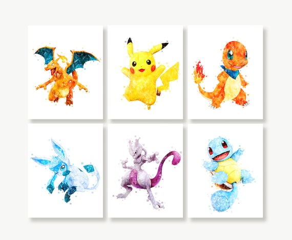 Pokemon Watercolor Art Print Pokemons Printable Anime Illustration Kids Nursery Decor Pokemon Wall Art Birthday Gift Digital Download