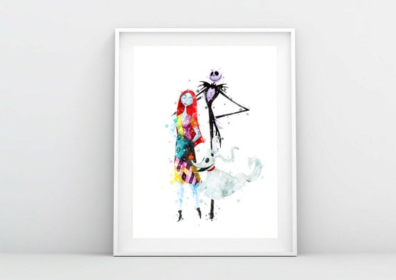 The Nightmare Before Christmas Print Jack Sally Zero Watercolor