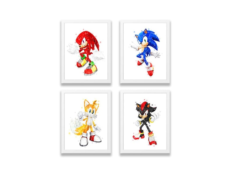 Sonic the Hedgehog Set of 4 Sonic Watercolor Poster Kids Nursery Decor ...
