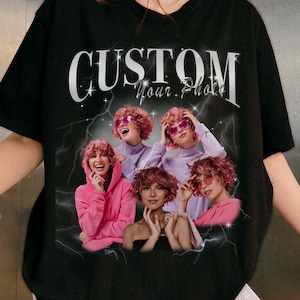 T-shirt de rap bootleg personnalisé, vos propres chemises bootleg personnalisées, photo personnalisée, T-shirt graphique vintage des années 90, chemise photo personnalisée, haut personnalisé pour la Saint-Valentin