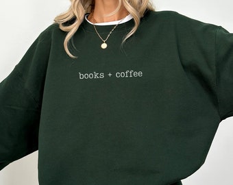 Books + Coffee Typewriter Unisex Sweater, Book Lover, Writer Gift, Coffee Lover, Cosy Jumper, Minimalist Hoodie, Bookish Shirt, Teacher Gift