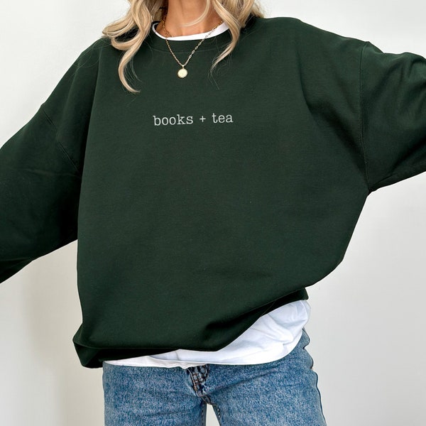 Books + Tea Typewriter Sweater,  Book Lover, Cosy Jumper, Minimalist Hoodie, Bookish Shirt, Gift, Writer, Christmas Sweater Gift, Mum Gift