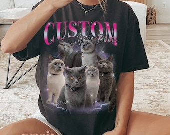 CUSTOM CAT PET Hund Bootleg Rap T-Shirt, Personalisiertes Vintage 90er Jahre T-Shirt, Personalisiertes Vintage 90er Jahre T-Shirt