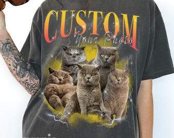 Camiseta personalizada para cães e gatos, unissex, estilo rap pirata, camisetas personalizadas, camiseta personalizada com foto de gato, camiseta vintage com estampa dos anos 90, suéter para nova mamãe de gato.